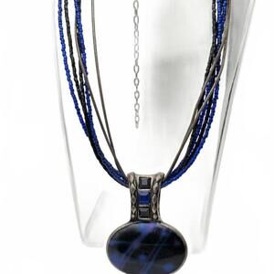 chico's blue enamel pendant necklace 12" drop